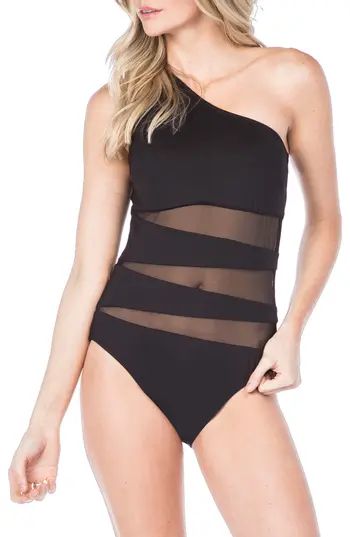 Women's Kenneth Cole New York One-Shoulder One-Piece Swimsuit, Size Small - Black | Nordstrom