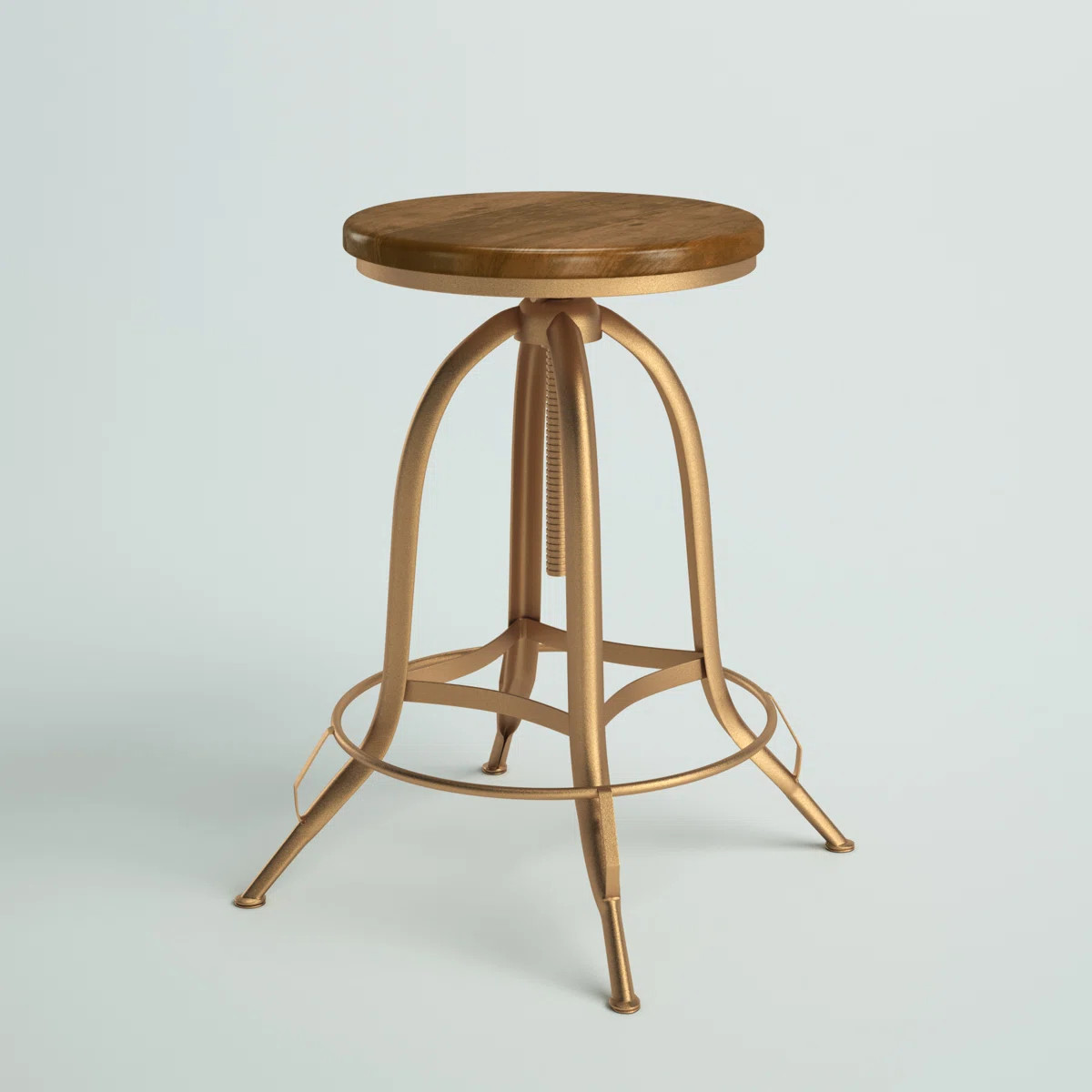 Rustic Gold 15" Adjustable Swivel Barstool with Solid Wood Seat | Wayfair North America