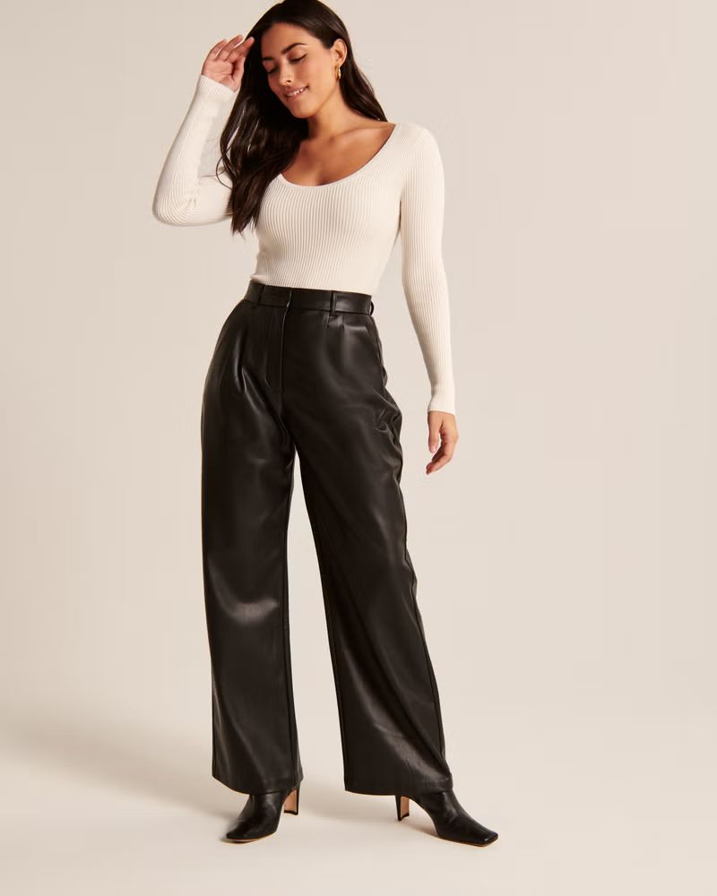 Curve Love Tailored Vegan Leather Wide Leg Pant | Abercrombie & Fitch (US)