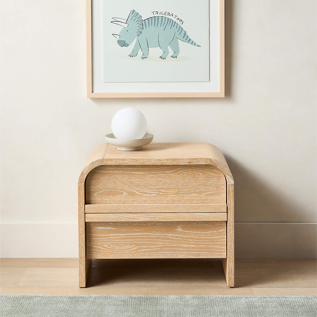 Mira 24" Cerused Natural Oak Kids Nightstand with Drawer | Crate & Kids | Crate & Barrel