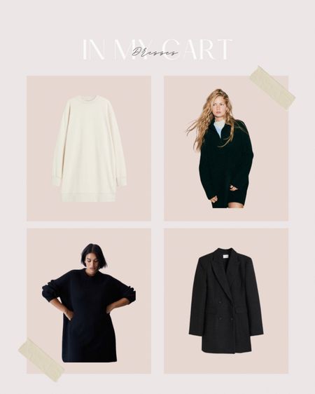 H&M dress finds // White sweatshirt dress, black knit dress, black zip up dress, black jacket dress 👗🤍🖤 

#LTKSeasonal #LTKstyletip #LTKsalealert
