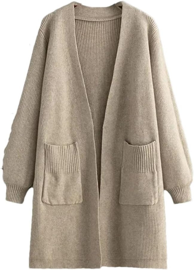 Women's Knitwear V-Neck Thickened Pockets Loose Mid-Length Knitted Cardigan Sweater | Amazon (US)