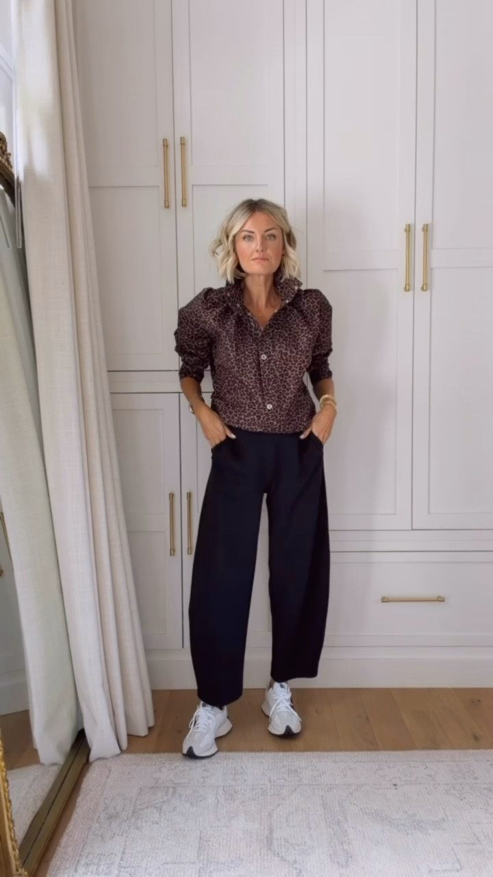 An easy comfortable look, but you look very put together & elevated! I love this leopard print jacket for fall! And, these black barrel pants you can dress up or down! Wearing XS!

Loverly Grey, black barrel pants, leopard print jacket, fall outfit, travel outfit

#LTKSeasonal