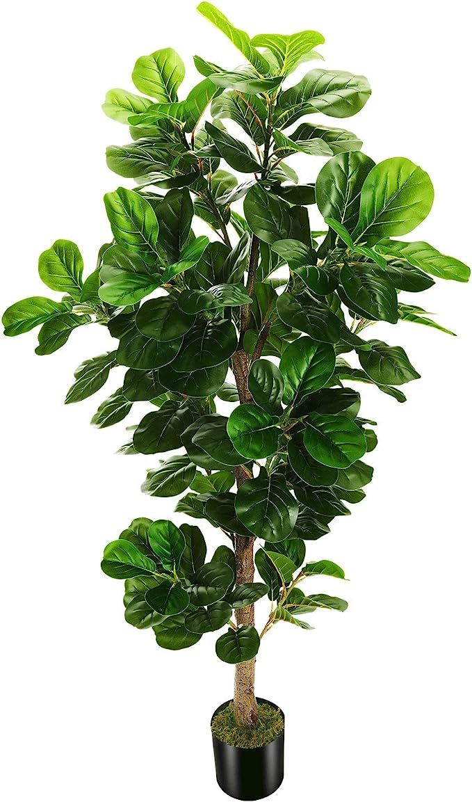 Amazon.com: OXLLXO 6ft Artificial Fiddle Leaf Fig Tree (72in) with Plastic Nursery Pot Faux Tree,... | Amazon (US)