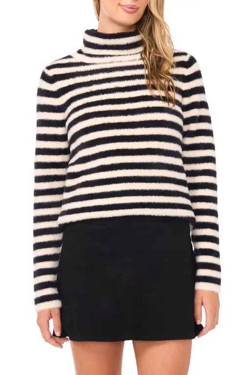 Vince Camuto Fuzzy Stripe Sweater in Rich Black at Nordstrom, Size Small | Nordstrom