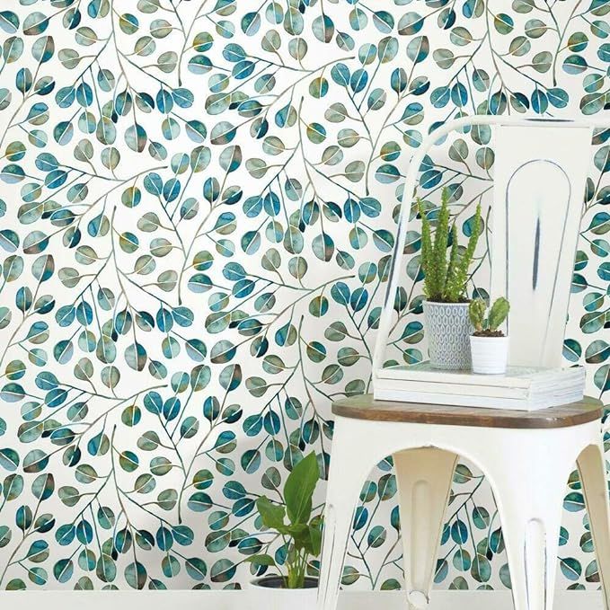 RoomMates RMK11628WP Cat Coquillette Eucalyptus Teal and White Peel and Stick Wallpaper | Amazon (US)