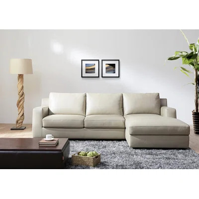 Becker Leather Sleeper Sectional Orientation: Right Hand Facing, Upholstery Color: Cream Genuine Lea | Wayfair North America
