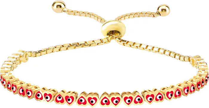 14K Gold Vermeil Red Heart And Evil Eye Adjustable Bracelet | Nordstrom Rack