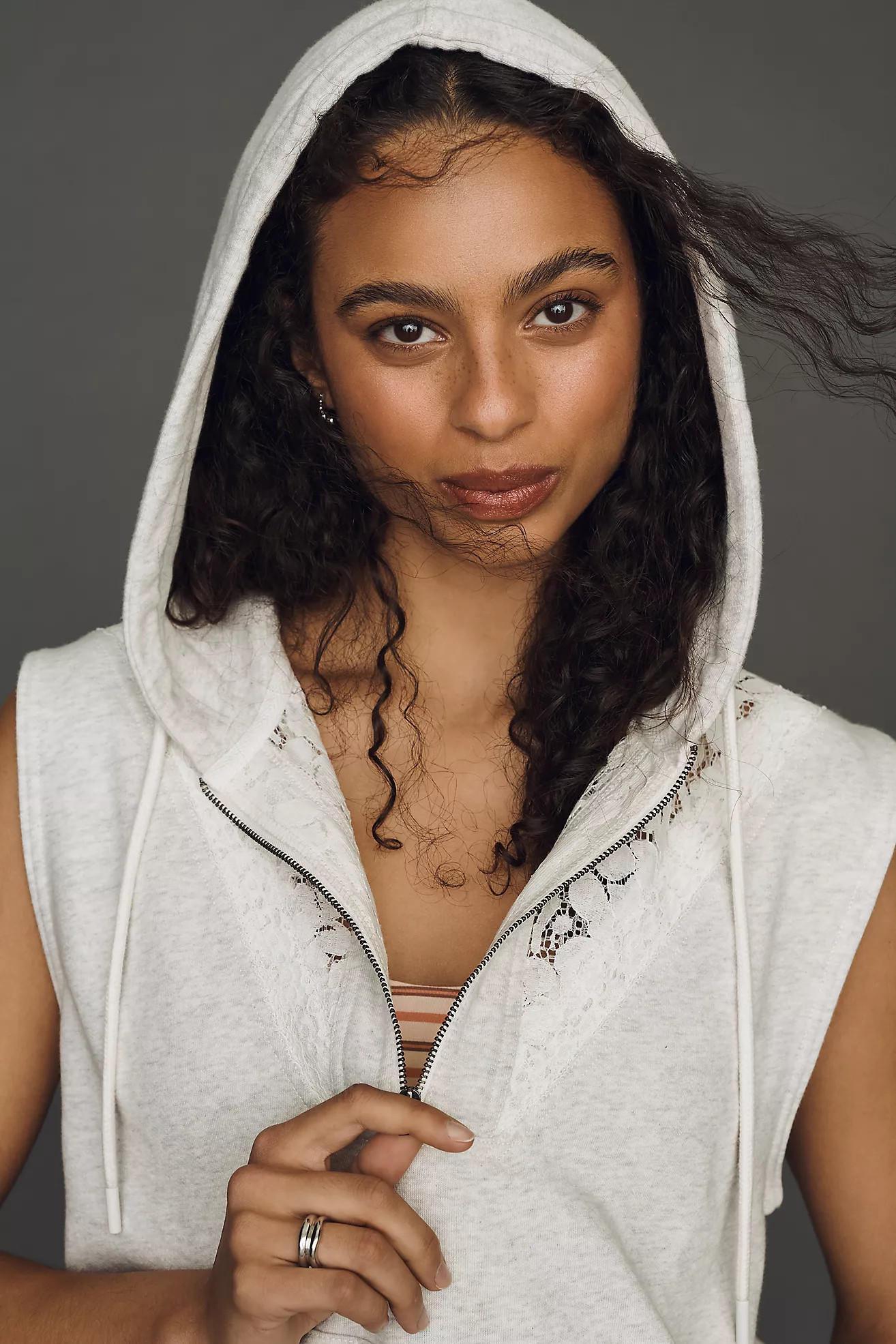 Daily Practice Sleeveless Lace Detail Hoodie | Anthropologie (US)