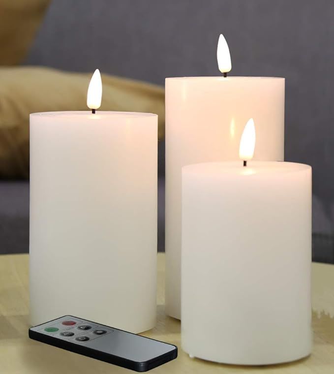 Amazon.com: Eywamage White Flat Top Flameless Candles with Remote, Flickering Real Wax LED Batter... | Amazon (US)
