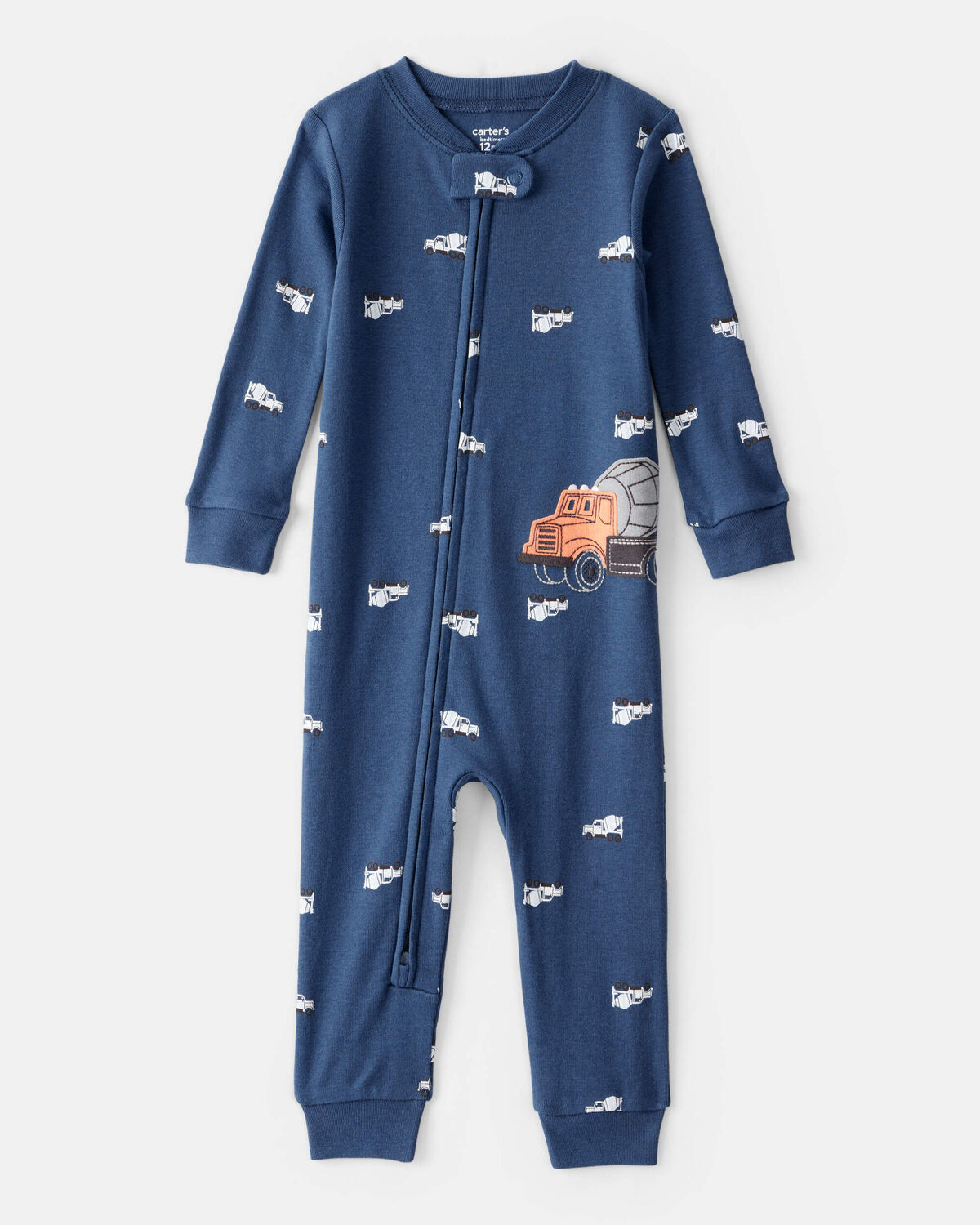 Baby Boy Construction Print 100% Cotton Long-Sleeve 2-Way Zip 1-Piece Pajamas - Blue - Carter's |... | Carter's Inc