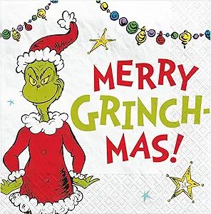 Amscan Merry Grinchmas Beverage Paper Napkins - 5' x 5' | Multicolor | Pack of 16 | Amazon (US)