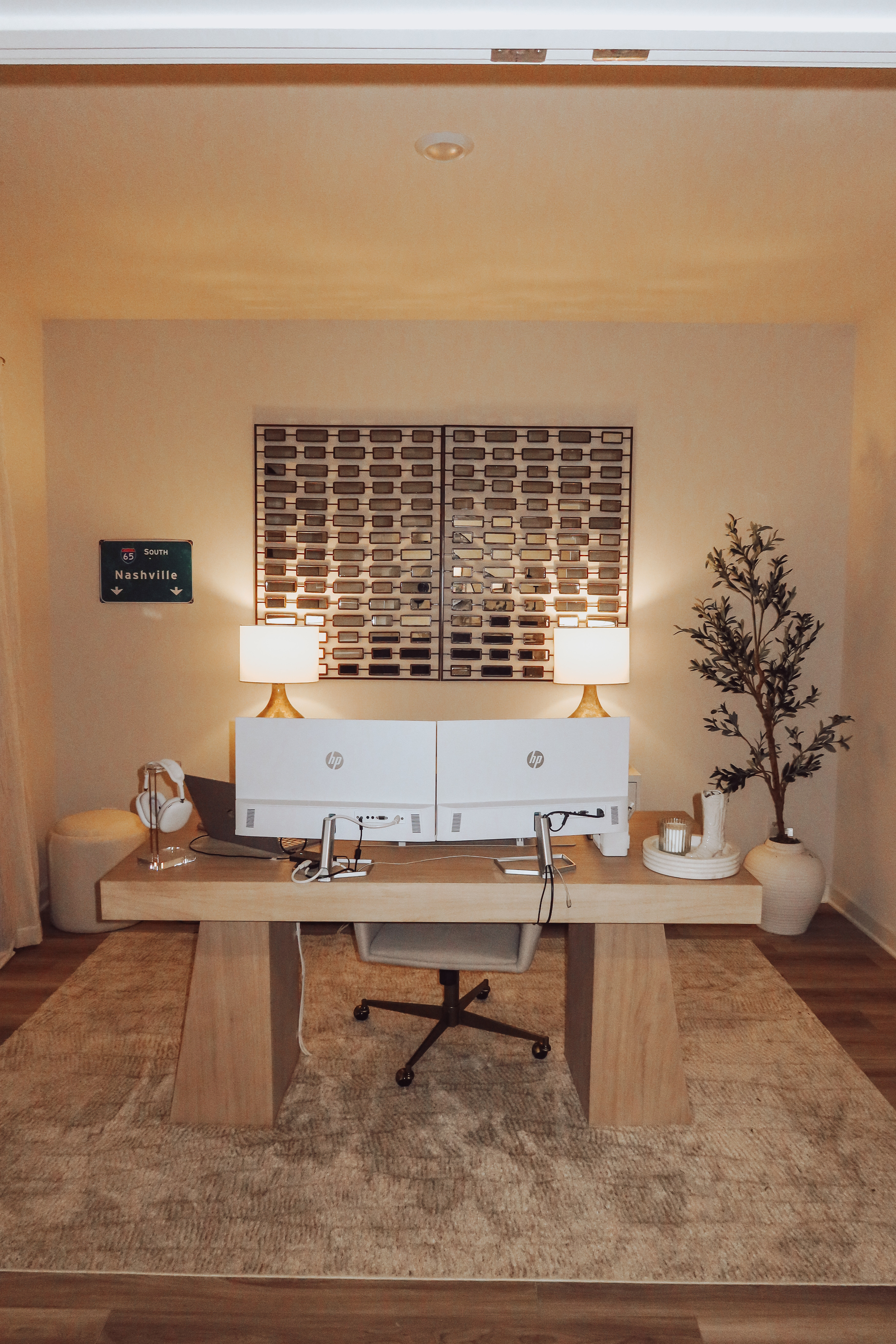Cozy, neutral, and functional ✨ Loving how this home office came together — from the dual monitors to the warm accents, it’s the perfect space to create and stay inspired 🤍 

 #LTKHome #LTKStyleTip
