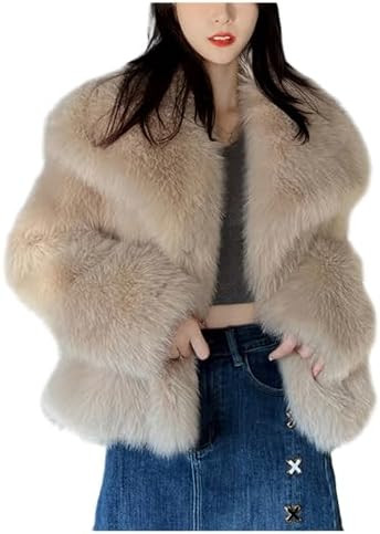 Casaco De Pele De Pele Curta Feminina Grande Imitação De Pêlo De Pêlo De Pêlo De Mangas Comp... | Amazon (BR)