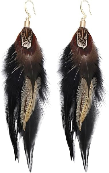 lureme Bohemian Style Multicolor Pheasant Feathers Dangle Earrings Large Feather Drop Earrings(er... | Amazon (US)