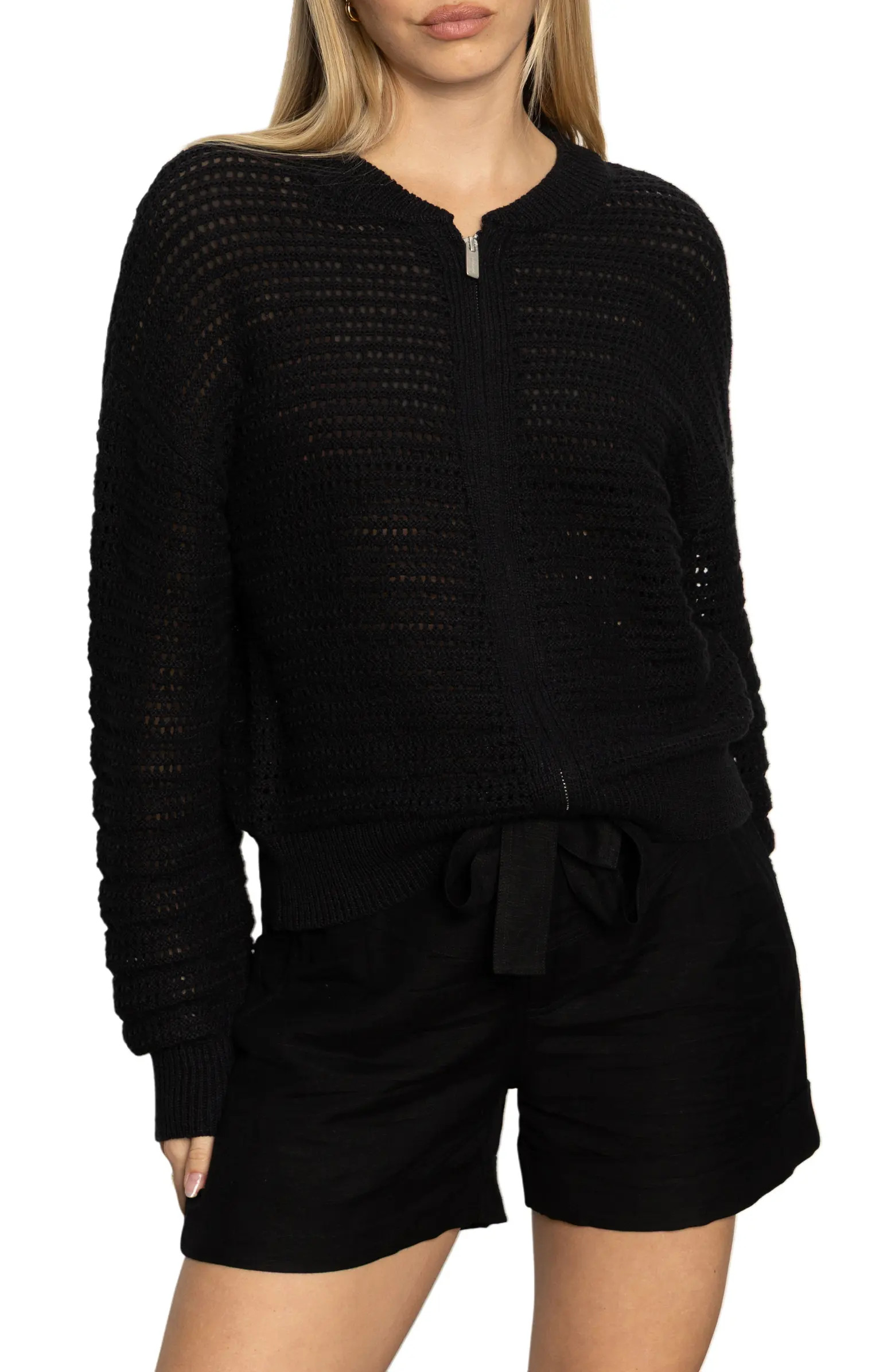 Sanctuary Open Stitch Cotton Bomber Cardigan | Nordstrom | Nordstrom