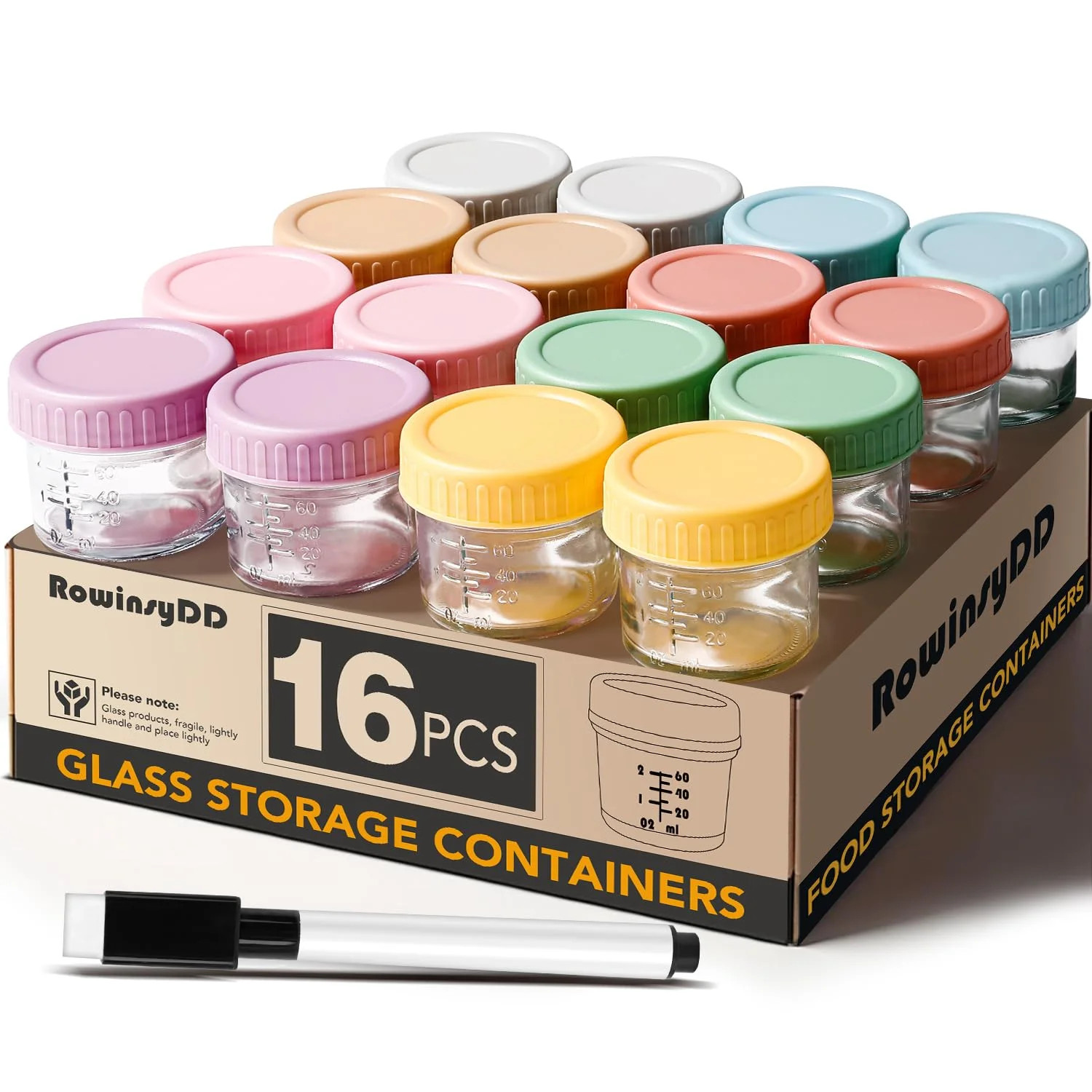 DIYMAG 16 Pack Glass Baby Food Storage Containers, 4 oz Leakproof Baby Food Jars with Lids, Small... | Walmart (US)