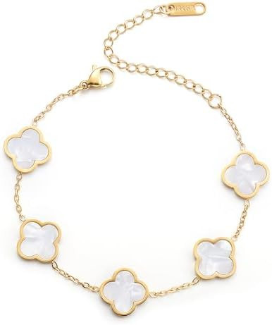 18K Gold Plated Clover Lucky Bracelet for Women White/Black/Red/Green Flower Four Leaf Link Brace... | Amazon (US)