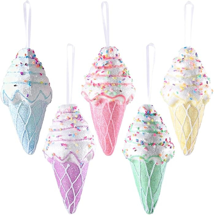 Ice Cream Party Decorations Ornaments, 5pcs Christmas Tree Hanging Candy Gift, Macaron Color Dess... | Amazon (US)