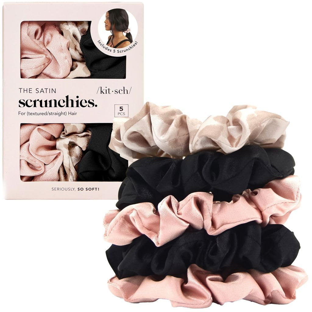 Kitsch Satin Scrunchies for Women - No Crease Hair Ties for Girls | Scrunchies For All Hair Types and Textures, Perfect for Day or Night - 5 Pcs, Assorted | Amazon (US)