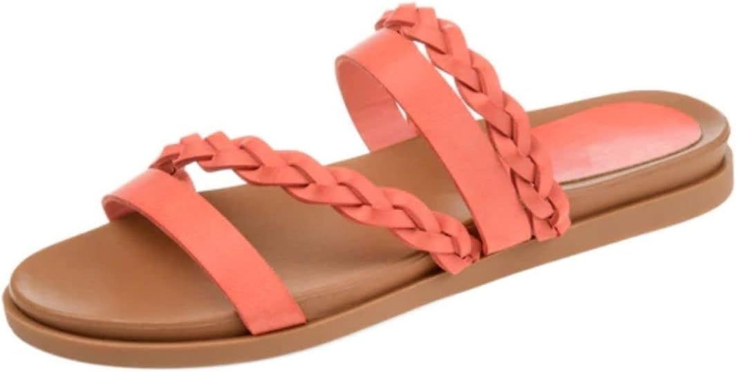 Journee Collection Womens Colette Slide-On Sandals with Braided Accents and Comfortable Flexible ... | Amazon (US)