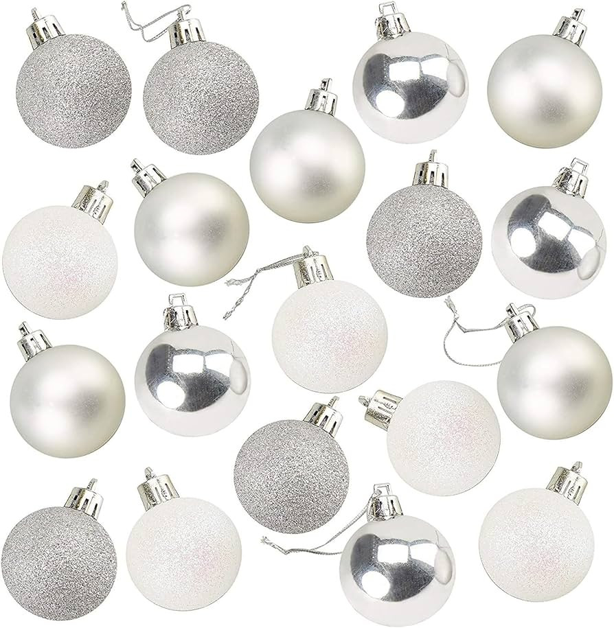 Juvale 48-Piece Mini Christmas Ornaments - Shatterproof Silver & White Christmas Ornaments, 1.5 I... | Amazon (US)