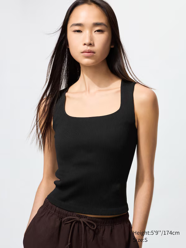 Ribbed Square Neck Sleeveless Bra Top | UNIQLO (UK)