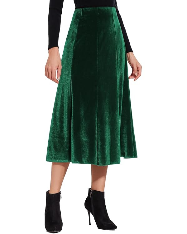 Women’s Elegant Vintage Velvet Midi Skirt Flowy 8-Panel Design | Amazon (US)