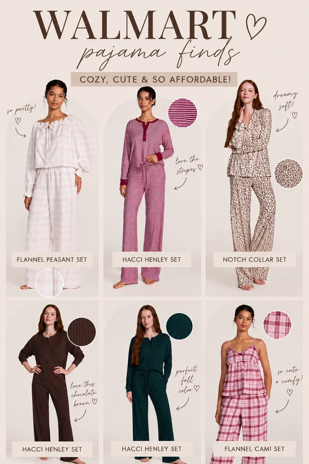 WALMART PAJAMA FINDS 🤎☕️✨
Okayyy Walmart’s cozy sets are TOO good right now!! Found the cutest fall PJs + lounge sets starting around $21 — stripes, leopard, chocolate brown, hunter green & the prettiest winter white. 😍

Perfect for cozy nights in, slow mornings + fall lounging 🍂☕️

SHOP MY WALMART PAJAMA FINDS BELOW ↓

#LTKFinds #LTKUnder50 #WalmartFinds #WalmartFashion #WalmartPajamas #PajamaSet #CozyFinds #FallFinds #AffordableFashion

#LTKPetite #LTKMidsize