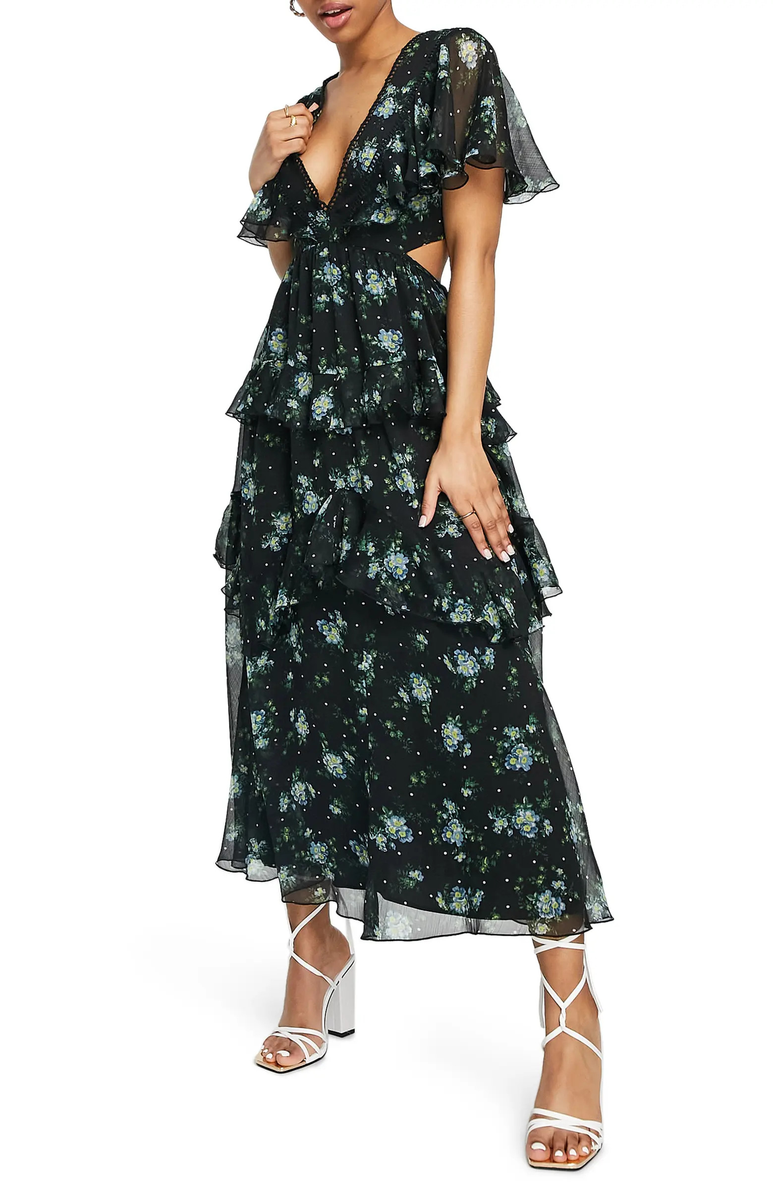ASOS DESIGN Floral Tiered Open Back Dress | Nordstrom | Nordstrom