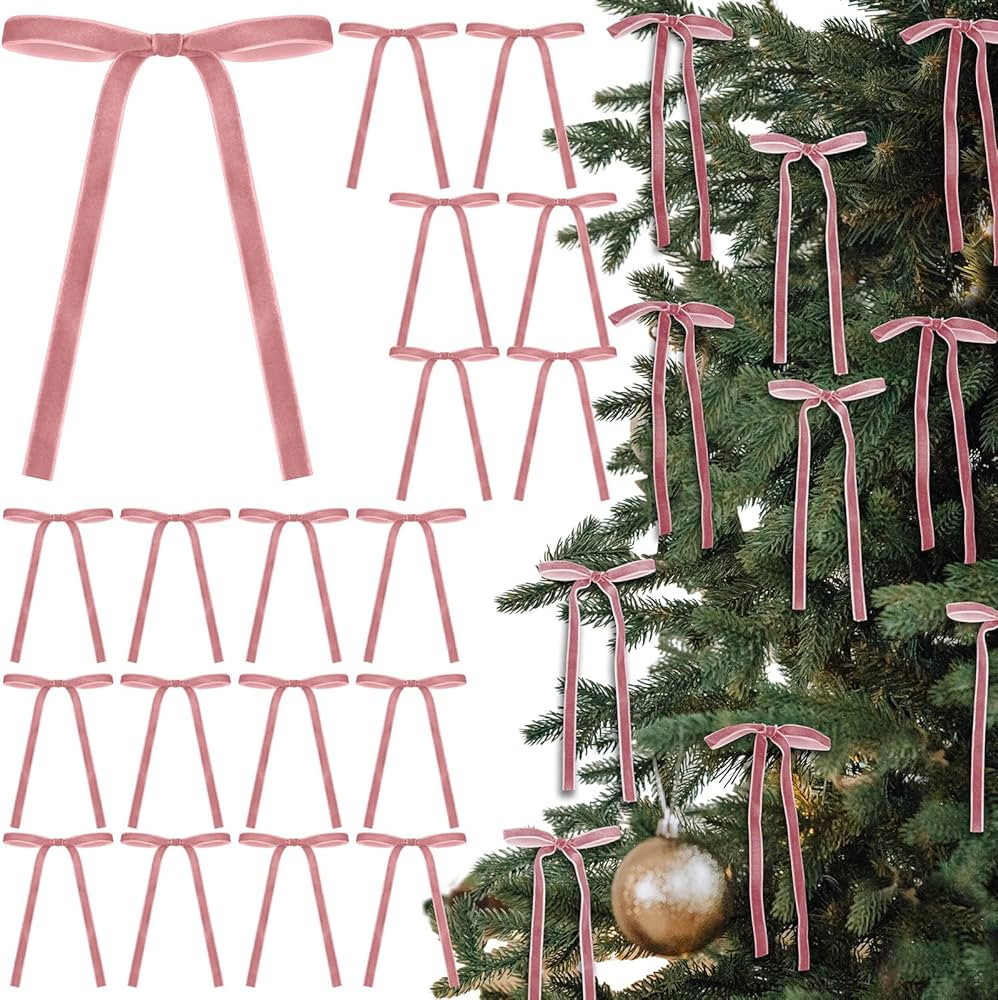 24 Pcs Velvet Christmas Bows for Christmas Tree Rustic Crafts Gift Bows Vintage Velvet Ribbon Bow... | Amazon (US)