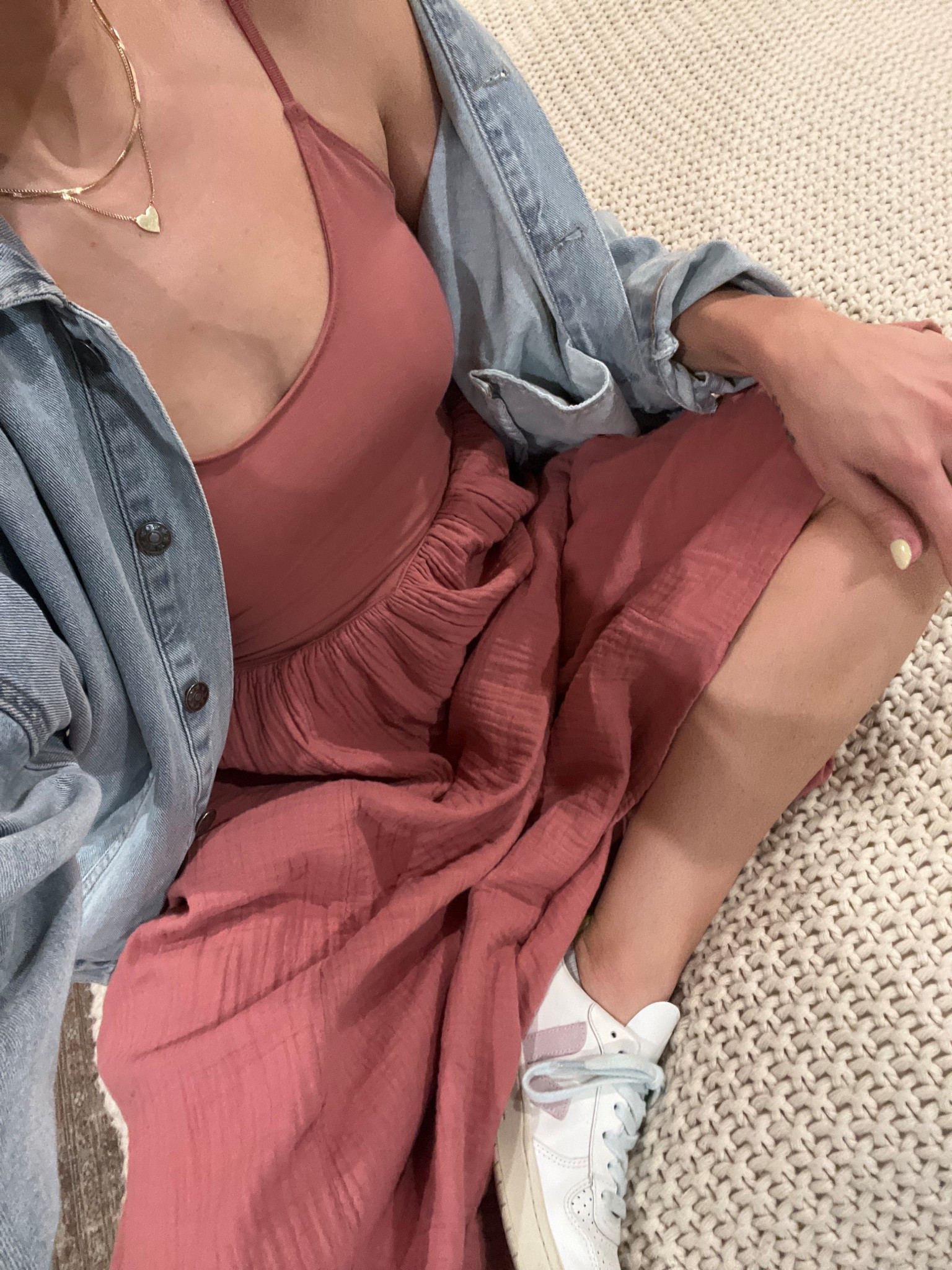 Spring is in the air! 

#springfashion #mididress #comfydress #jeanjacket #sneakers #veja #aerie #summerdress #springdress 

#LTKSpringSale #LTKTravel #LTKShoeCrush