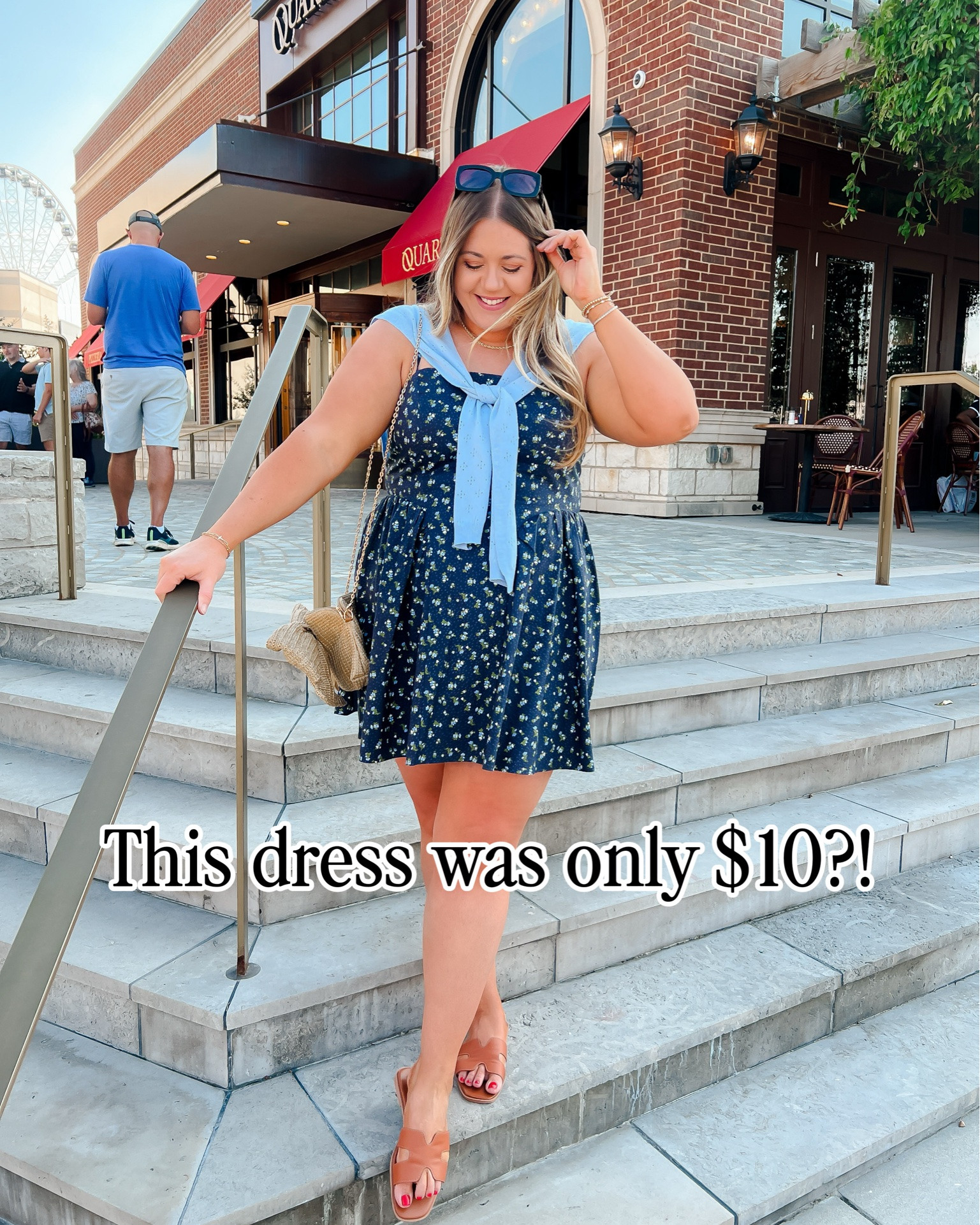 What would you say if I told you this dress was 100% cotton… and only $10?!

Wore this little navy floral dress for our 5 year anniversary date night at a new-to-us Italian spot @quartinotexas and I’m honestly still shocked by how good it is for the price. It’s lightweight, breathable, and such an easy summer throw-on-and-go dress.

I styled it with a light blue faux sweater over my shoulders, simple brown sandals, and a straw bag for an easy summer date night look — but it would also be so cute for brunch, vacation, or any hot Texas day when you still want to feel put together, and you can dress it up or down!

Shop the full outfit on my LTK 🤍

affordable summer dress, 100% cotton dress, navy floral dress, midsize summer outfit, summer date night outfit, anniversary date night outfit, Italian dinner outfit, casual summer dress, affordable outfit idea, hill house inspired

#LTKootd #LTKMidsize