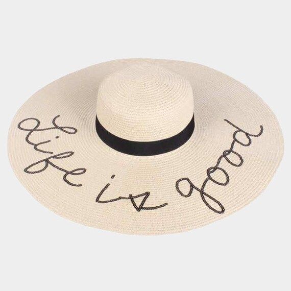 Life is Good Wide Brim Straw Floppy Sun Hat Women Summer Beach Stylish Casual Sequins Design Straw F | Etsy (US)