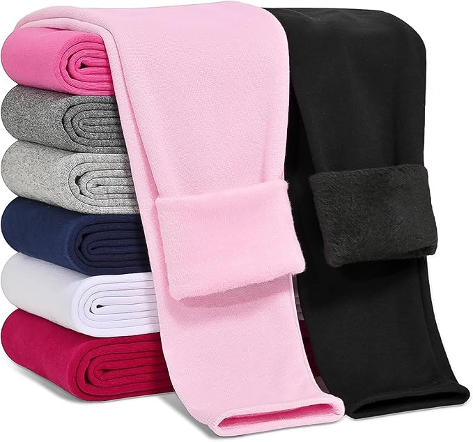 Girls Fleece Lined Leggings Cotton Kids Winter Warm Leggings Thick Thermal Tights Pants | Amazon (US)