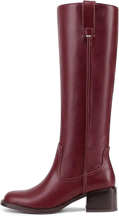 Knee High Boots For Women Chunky Heel Round Toe Leather Patent Boots Low Block Heel Tall Boots Wi... | Amazon (US)