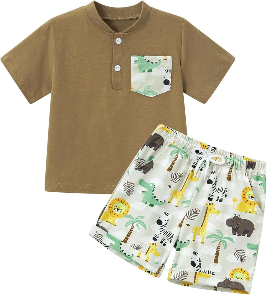 Baby Boys Summer Clothes Set Toddler Boy Button-down Shirt Shorts Summer Outfit 2PCS with Pockets | Amazon (US)