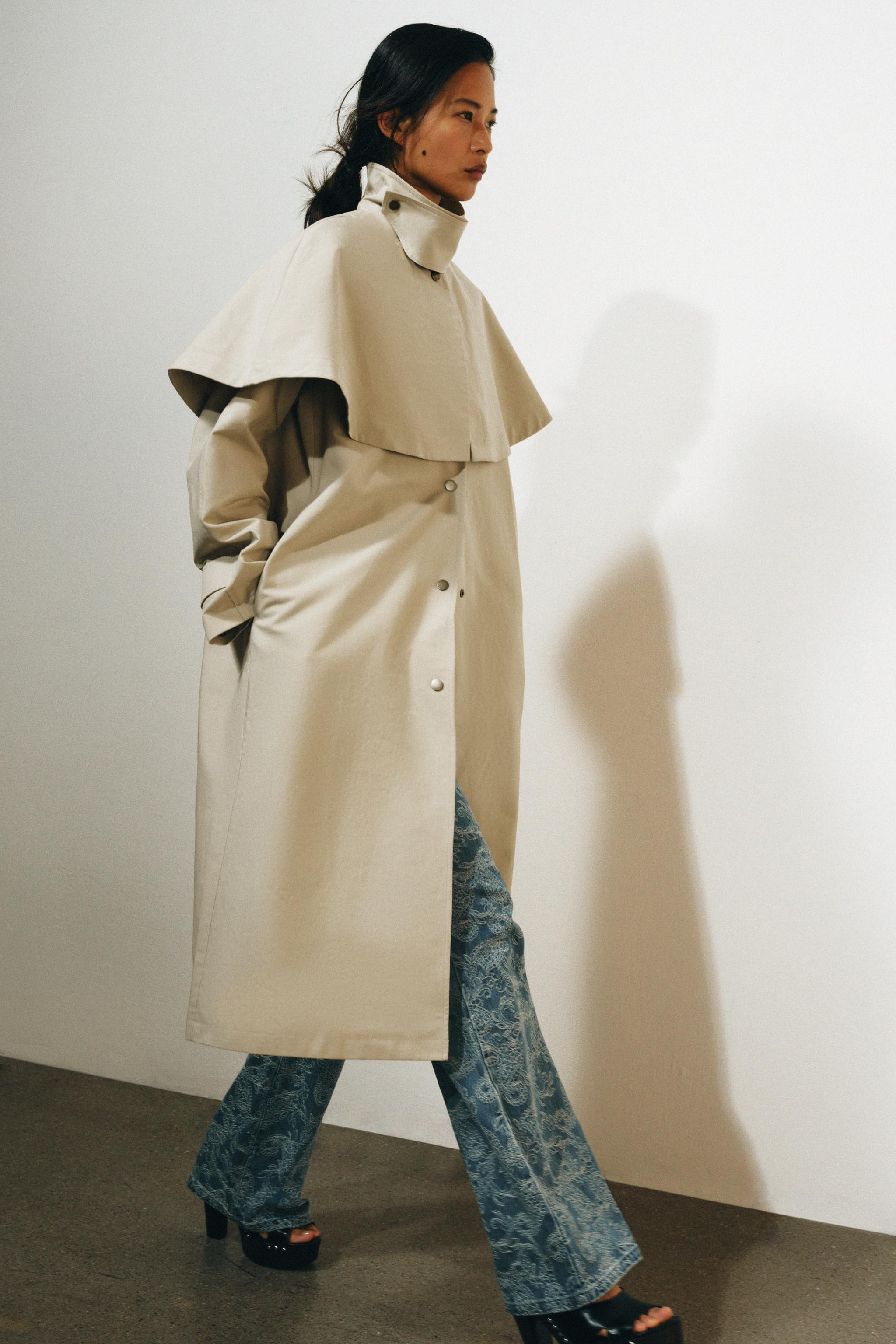 ZARA WOMAN COLLECTION  Trench coat made from cotton yarn. Features a lapel collar and long sleeve... | Zara US