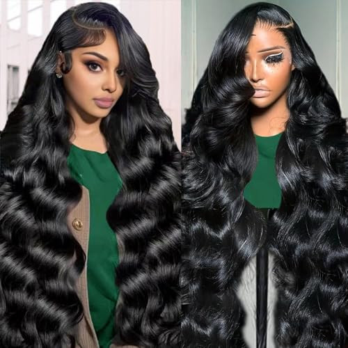 13x6 Lace Front Wigs Human Hair 200% Density HD Transparent Body Wave Lace Front Wigs Human Hair Body Wave Glueless Frontal Wigs Human Hair for Women Pre Plucked with Baby Hair Natural Black 24Inch | Amazon (US)