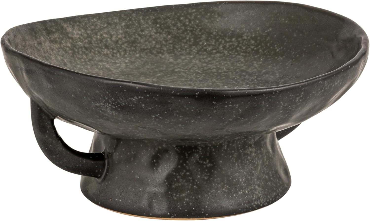 Creative Co-Op Stoneware Footed Pedestal Bowl with Handles, Reactive Glaze, Black | Amazon (US)