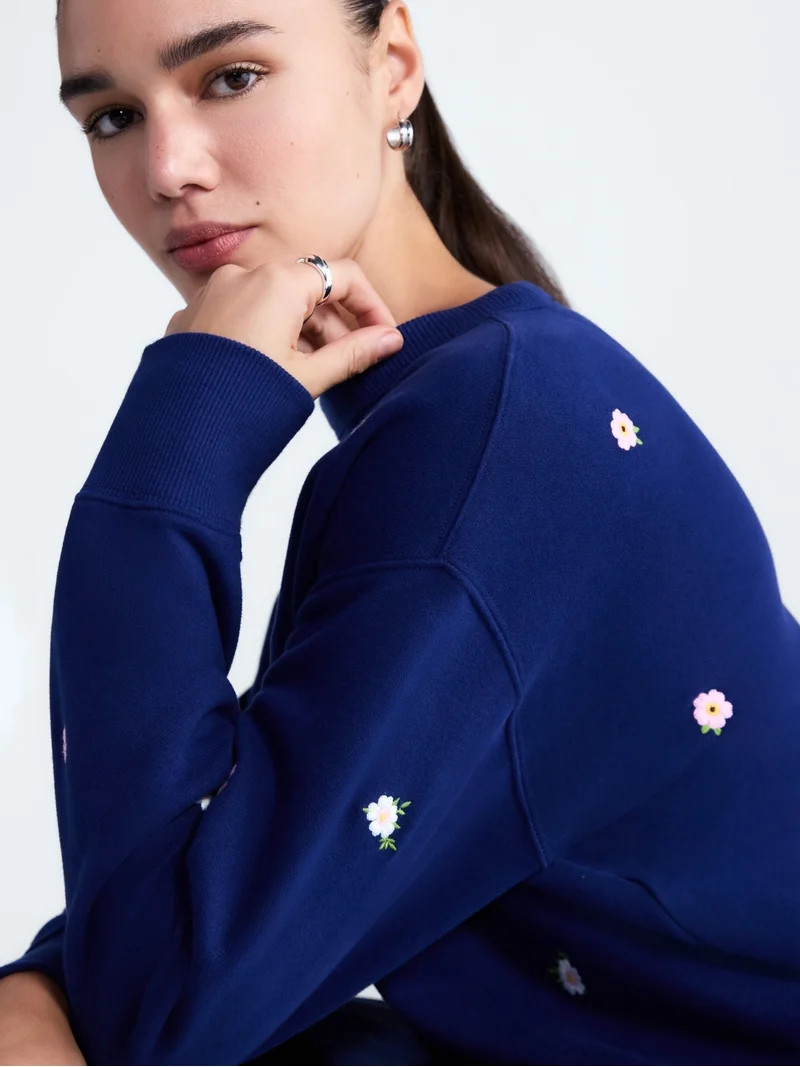 Free Assembly Women's and Women's Plus Embroidered Sweatshirt, Sizes XS-4X | Walmart (US)