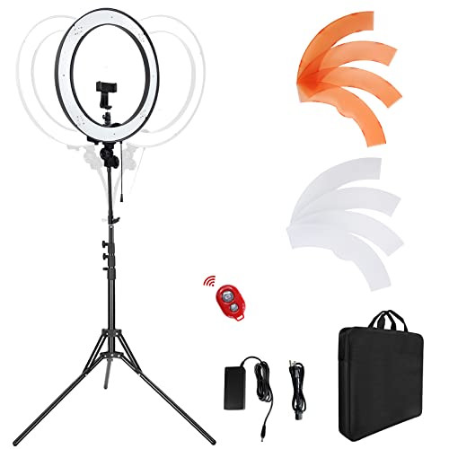 LDGHO 18-Inch Ring Light, 55W Dimmable 5500K Light with 240 LEDs Color Filter, Soft Tube and Carrying Bag for YouTube, TikTok, Selfies and Photography, Compatible with Camera and Smartphones | Amazon (US)