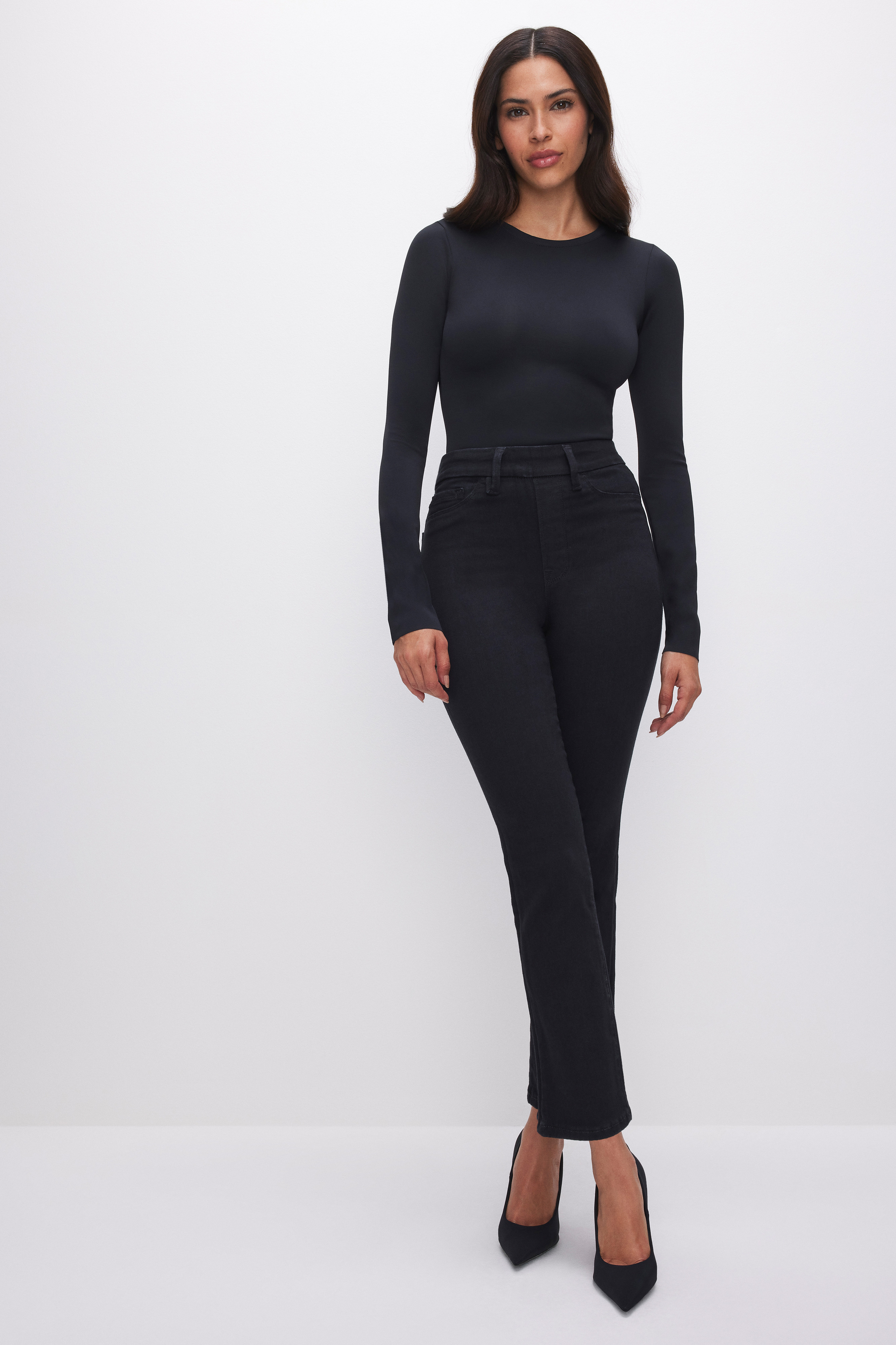 POWER STRETCH PULL-ON STRAIGHT JEANS | BLACK001 - GOOD AMERICAN | Good American