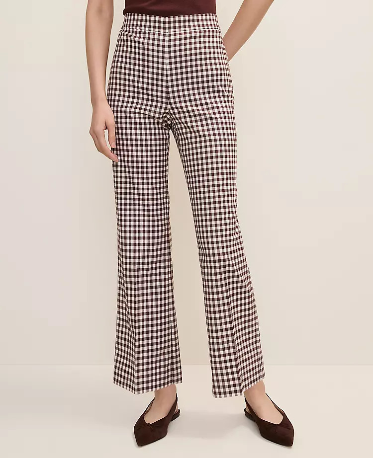 The Gingham Side Zip Flare Pant | Ann Taylor