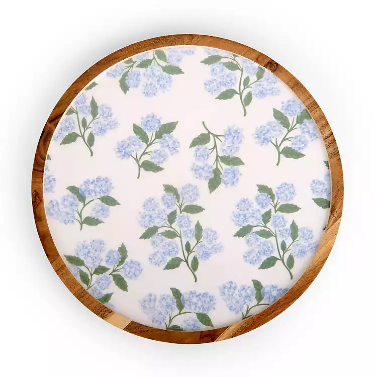 New! Natural Wood Hydrangea Lazy Susan | Kirklands