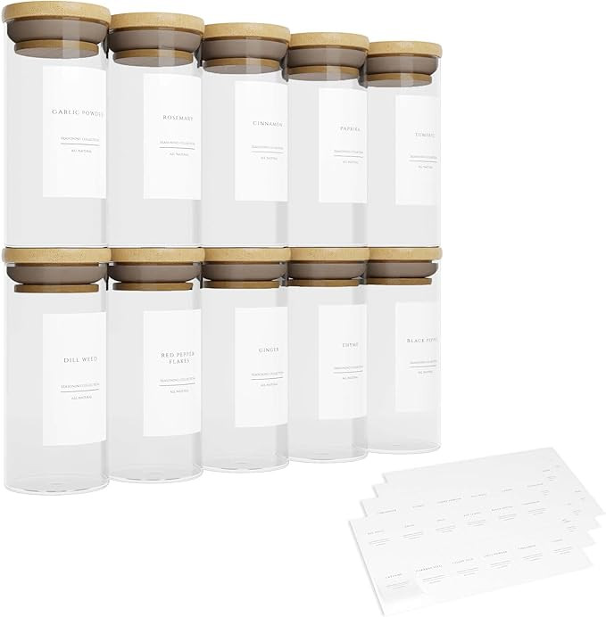 Decorium Interiors Bamboo Spice Jars (10 Pack, 6oz) – Glass Jars with Bamboo Lids - Spice Conta... | Amazon (US)