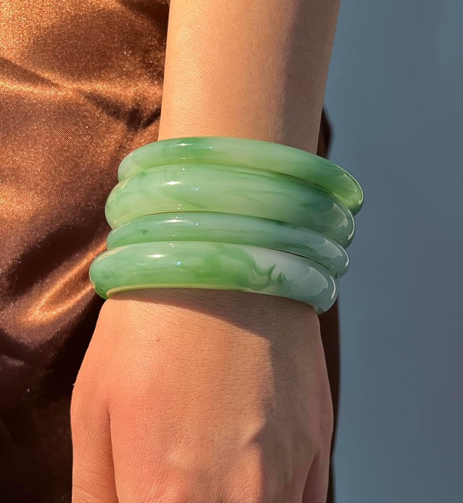 iF YOU 6pcs Chunky Acrylic Bangle Bracelets for Women, Resin Bamboo Brown Stretchy Bracelet Stack... | Amazon (US)