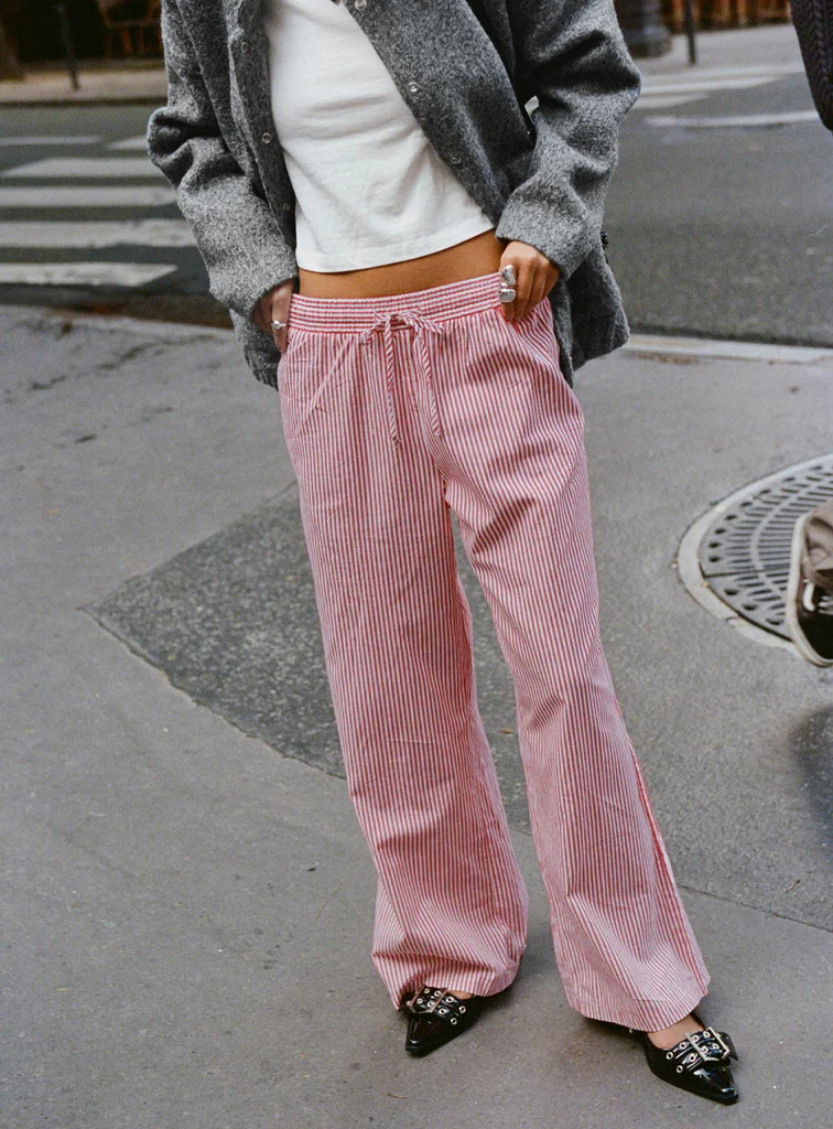 Holiday Tie Front Pants Red/White Stripe | Princess Polly US