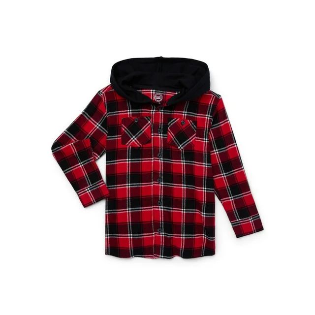 Wonder Nation Boys Hooded Flannel Shirt, Sizes 4-18 | Walmart (US)