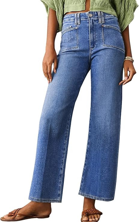 Astylish Womens Wide Leg Jeans High Waisted Stretchy Buttoned Zimbaplatinum Denim Pants Trendy 20... | Amazon (US)